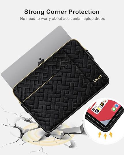 Lacdo Laptop Sleeve Case for 15 inch New MacBook Air M4 A3241 2025, M3 A3114, M2 A2941 2024-2023, 15 inch MacBook Pro A1990 A1707, Dell XPS 15 Plus Computer Bag with Accessory Pocket, Elegant Black