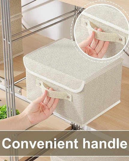 Fabric Storage Bins Cube Organizers with Flip-Top Lid and Handles,Storage Boxes for Organizing Home,Office,and Closet,Grey and Beige,5 Pack 10.2 X 7.9 X 6.7 in