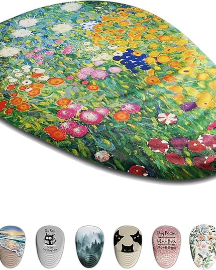 Mouse Pad, Cute Floral Mouse Pad with Wrist Rest Support and Non-Slip PU Base, Ergonomic Mousepad for Pain Relief, Office & Home, Computer, Oil Painting Flowers