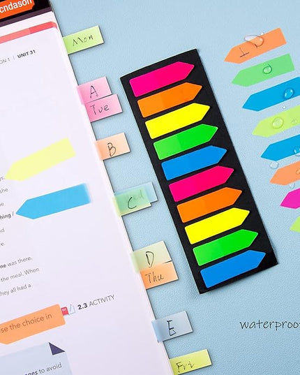 Golcellia Fluorescent Translucent Sticky Note Flags, 1200 Pcs Total, Pack of 10 Color Tabs, Arrow Index Tabs, Page Flag Markers