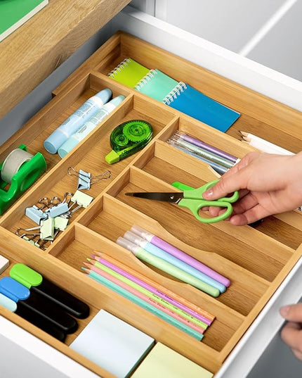 ROYAL CRAFT WOOD Luxury Bamboo Kitchen Drawer Organizer - Silverware Organizer, Utensil Holder & Cutlery Tray Drawer Dividers for Flatware (9 Slot, Natural)
