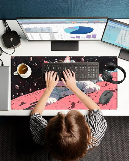 Cat Desk Mat Full Desk Mouse Pad Gaming Mat XXL, Fun Desktop Mats Computer Keyboard Pad Extra Large Mouse Mat, Laptop Mat with Stitched Edges, Office & Home Decor for Women 31.5" x 15.7"