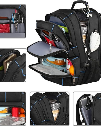 VECKUSON Lunch Bag Backpack, Insulated Cooler Lunch Box Backpack, Extra Large Travel Laptop Backpack TSA Friendly RFID Computer College bag with USB Port for Women Men,Blue