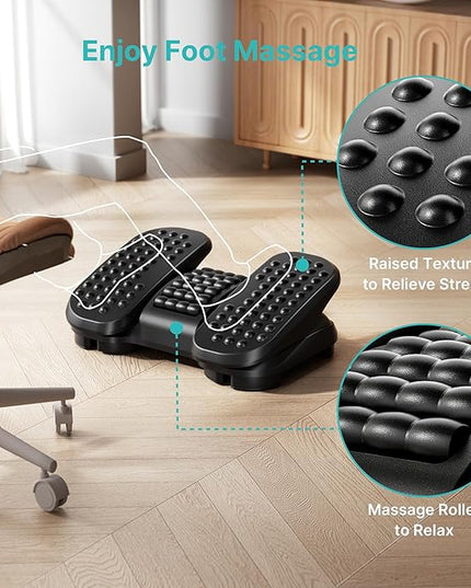 Foot Rest Under Desk with Massage Texture and Roller, Ergonomic Foot Stool with 2 Height Position, Adjustable Foot Rest for Under Desk at Work, Black