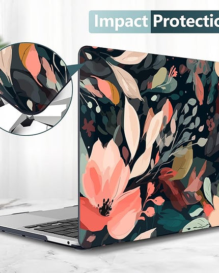 DONGKE Compatible with MacBook Pro 13 inch Case 2024 2023-2020 Release A2338 M2/M1 A2251 A2289 with Retina Display & Touch ID, Plastic Hard Shell & Keyboard Cover & Screen Film - Painted Florals