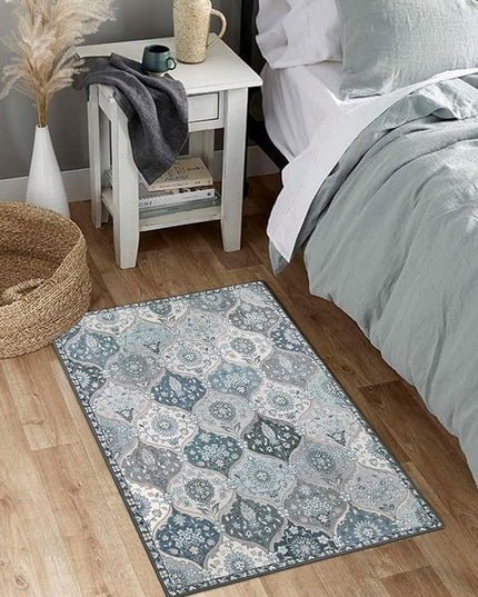 Lahome Moroccan Trellis Front Door Mat Indoor Entrance, 2x3 Rugs for Entryway Non-Slip Washable Indoor Door Mat, Oriental Accent Small Rug for Kitchen Bedroom Bathroom, Blue