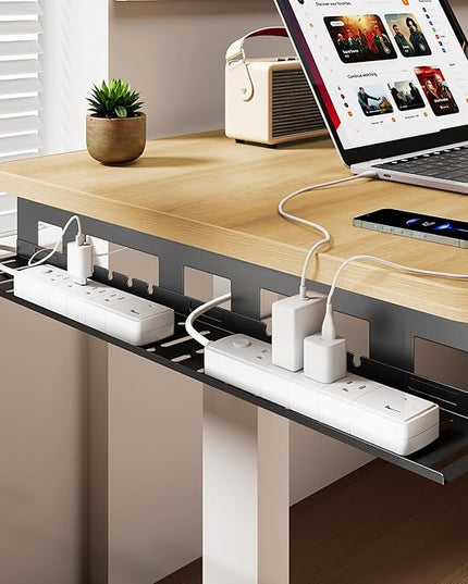 Under Desk Cable Management Tray, 31.5 Inches Metal Cord Organizer Rack, Desk Tray for Power Strip, Cord, Wire, Easy Mounting Cable Management Under Table for Home Office, Black