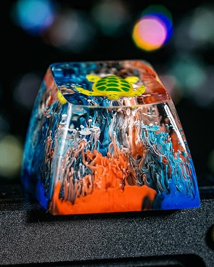 Sea Turtle Artisan Keycap Black and Red Coral Reef R1 SA Profile Custom Sea Creatures Keycaps 1U ESC Handmade Gaming Resin Key Cap Cherry MX Switch Compatible Mechanical Keyboard Turtle Lover Gift