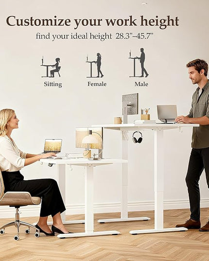 Klicelor 40 Inch Electric Standing Desk, Height Adjustable Office Desk, Sit Stand Up Computer Desk with Memory Preset, Two-Piece Desktop, White