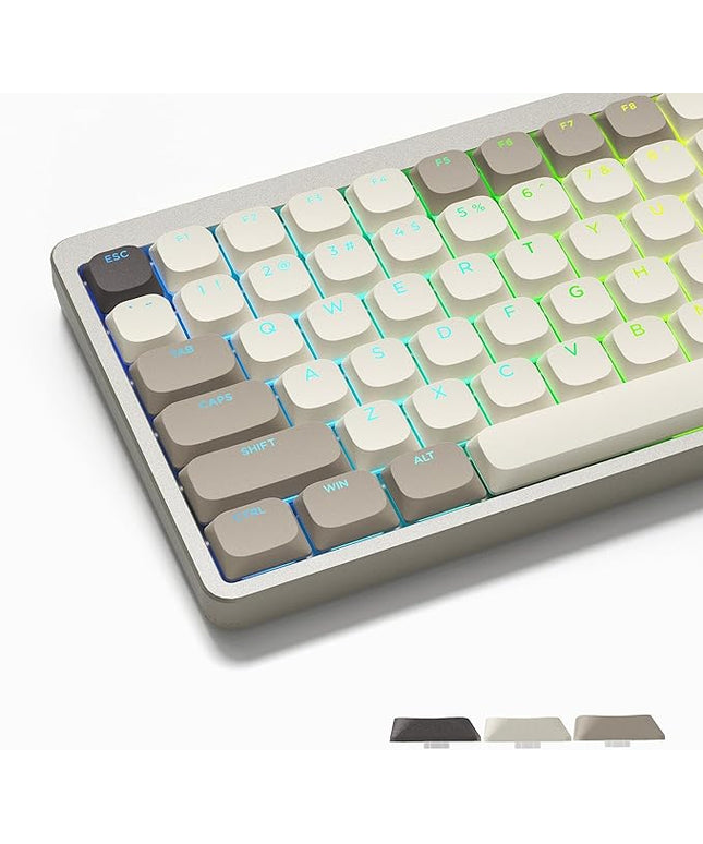 Womier Low Profile Keycaps - Shine Through PBT Key caps 60 65 75 100 Percent, Mechanical Keyboard Keycaps for Cherry Gateron MX Switches Keyboard - Khaki Grey