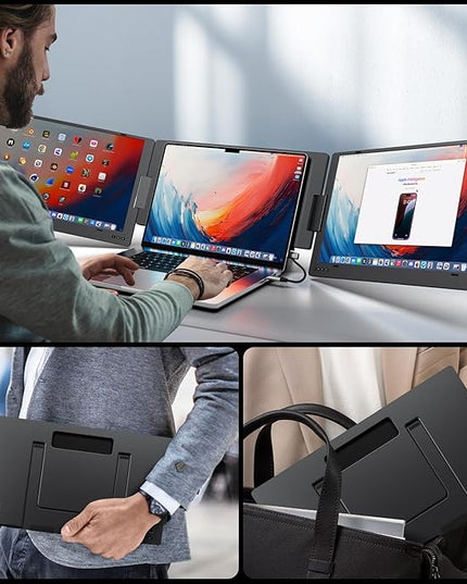 KYY 15.6" Laptop Screen Extender, 1080P FHD IPS Portable Monitor, One Cable USB-C Triple Monitor, Dual Travel Screen for 12"-17'' Laptops, 360° Rotation & Kickstand，X90D (Driver Need)