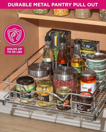 HOLDN’ STORAGE Heavy-Duty Premium Collection Pull Out Cabinet Organizer, Cabinet Drawer Slide Outs, Lifetime Limited Warranty - Basket Size 14" W x 21" D x 5" H, Anti-Rust Chrome Finish | Heavy-Duty, Premium Collection, Slide Out Caddy, Anti-Rust