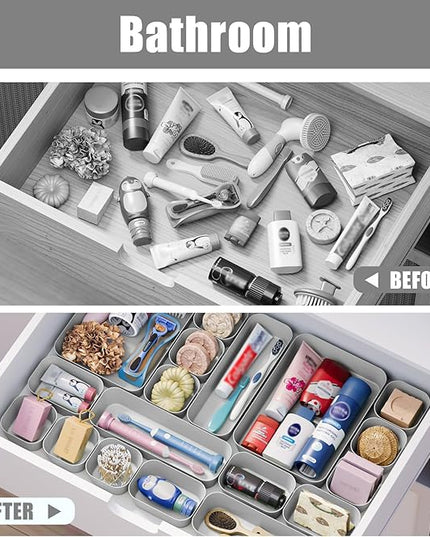 18 pcs Desk Drawer Organizer Tray, Multiple Sizes Plastic Drawer Organizer Storage, Stackable Organizer Containers For Makeup, Bedroom, Kitchen Gadgets Utensils and Office