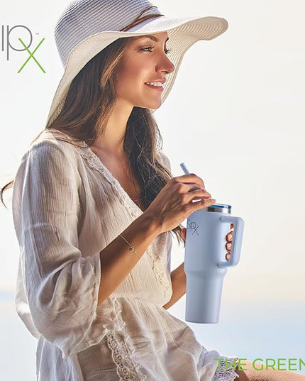 SIPX™ 30 oz Insulated Tumbler with Handle & Straw – Vacuum Insulated Stainless Steel, Leakproof, Cupholder Friendly – Perfect for Iced Coffee, Water & Travel – Blue