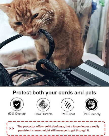 Secbolt Cord Protectors from Pets No Chew, 25ft - 1/2 inch Ultra Durable Cord Covers for Pets, Bite-Resistant Cable and Wire Protector for Cats, Dogs, Rabbits - Black