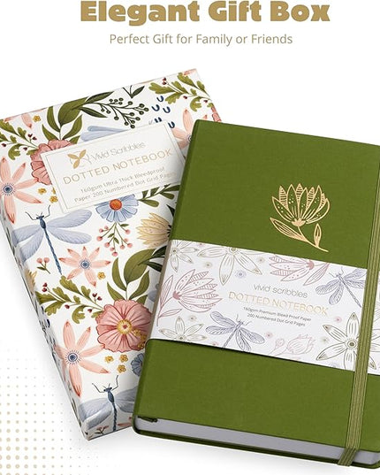 VIVID SCRIBBLES Bullet Dotted Journal – 160gsm No Bleed Thick White Paper – 200 Numbered Dot Grid Pages – a5 Dotted Notebook Includes a Gift Box and Journal Stickers