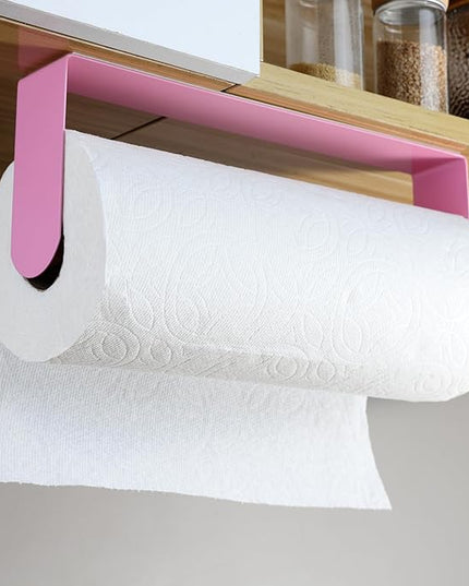 YIGII Paper Towel Holder Under Cabinet, Pink Stainless Steel, Adhesive Wall Mount Roll Rack for Kitchen and Bathroom