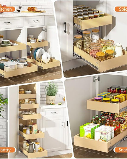 WelFurGeer 2-Tier Pull Out Cabinet Organizer with Soft Close Slides, Pull Out Drawers for Cabinets, Heavy-Duty Slide Out Drawers for Kitchen Cabinets, Under Sink, Pantry & Bathroom
