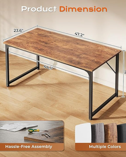 PRAISUN 47 X 24 Inch Computer Desk with Deeper Desktop, Gaming Office Writing Work Desk for Home Office, Study, Bedroom, Work from Home, Metal Frame, Rustic Brown