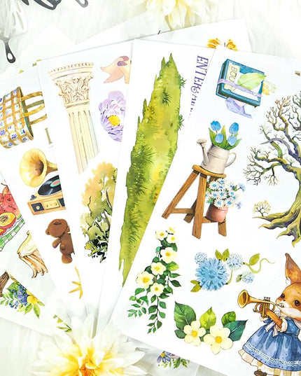 Snycler Sticker Book - 20 Sheets Vintage PET Stickers for Scrapbooking, Junk Journaling, Ephemera, and Decorative Crafts-Concert in The Forest