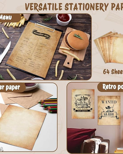 Tlenpo Vintage Stationery Paper 64 Sheets, 8.5 X 11in Antique Stationary Paper for Writing, Letter Size Printer Paper, Decorative Old Look for Invites Resume, 8 Designs
