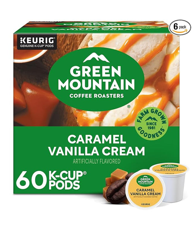 Green Mountain Coffee Roasters Caramel Vanilla Cream, Keurig Single Serve K-Cup Pods, Light Roast Coffee, 60 Count, (6 Packs of 10)