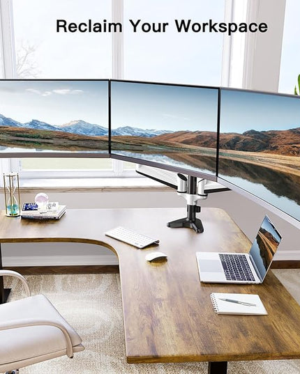 HUANUO Triple Monitor Stand - Full Motion Articulating Monitor Mount Fit Three 17 to 32 inch LCD Computer Screens with Clamp, Grommet Kit