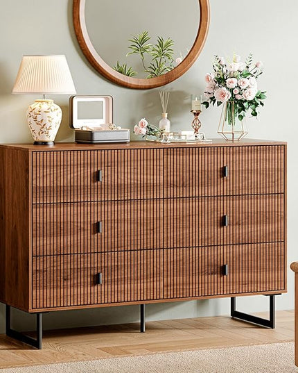 Chrangmay Modern Chest of Drawers with 6 Drawers,Deep Drawers,Clothes Organizer,Large Storage Cabinet for Living Room, Bedroom,Hallway,with Anti-Tipping Device,Brown