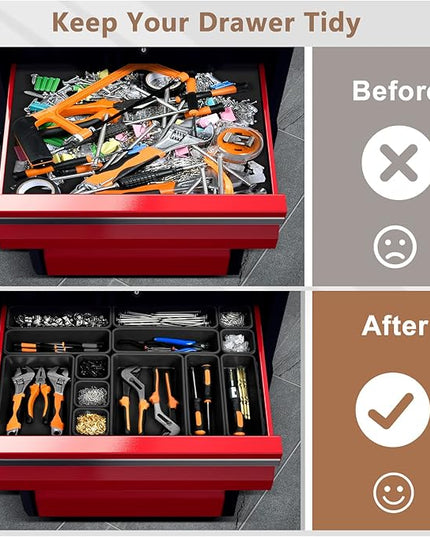 【More Larger Size】A-LUGEI【69Pcs】【5 Size】 Tool Box Organizer Tray Divider Set, 【Black】 Desk Drawer Organizer, Garage Organization and Storage Toolbox for Rolling Tool Chest Cart Cabinet WorkBench Parts