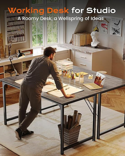 PRAISUN 48 X 24 Inch Computer Desk with Deeper Desktop, Gaming Office Writing Work Desk for Home Office, Study, Bedroom, Work from Home, Metal Frame, Grey