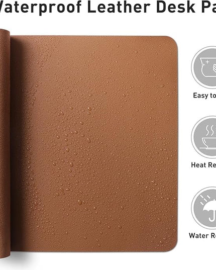 Aothia Leather Desk Pad Protector, Mouse Pad, Office Desk Mat, Non-Slip PU Leather Desk Blotter, Laptop Desk Pad, Waterproof Desk Writing Pad for Office and Home (48"x17",Brown)