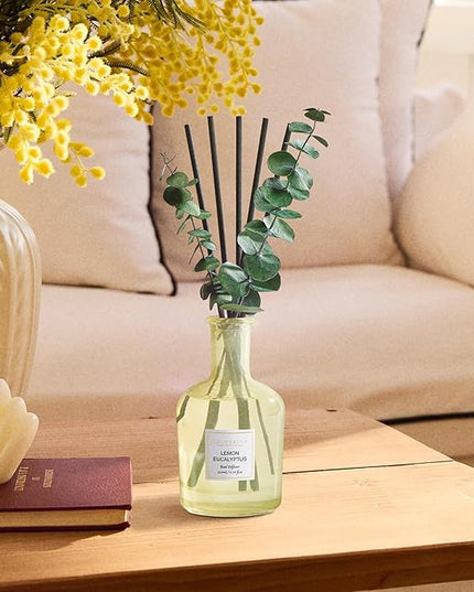 COCORRÍNA Lemon Eucalyptus Reed Diffuser – 6.76 oz Essential Oil with Sticks & Dried Eucalyptus Branches, Home Fragrance for Bedroom or Bathroom Décor