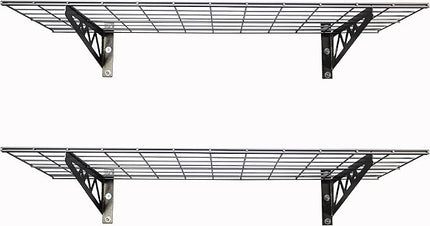 SafeRacks Wall Shelves - 2 Pack of 18 x48 Garage Wall Mounted Shelving, Wire Storage Racks, Utility Shelf, Heavy Duty Shelves with 4 Accessory Hooks, 500lbs Capacity, Color: Hammertone