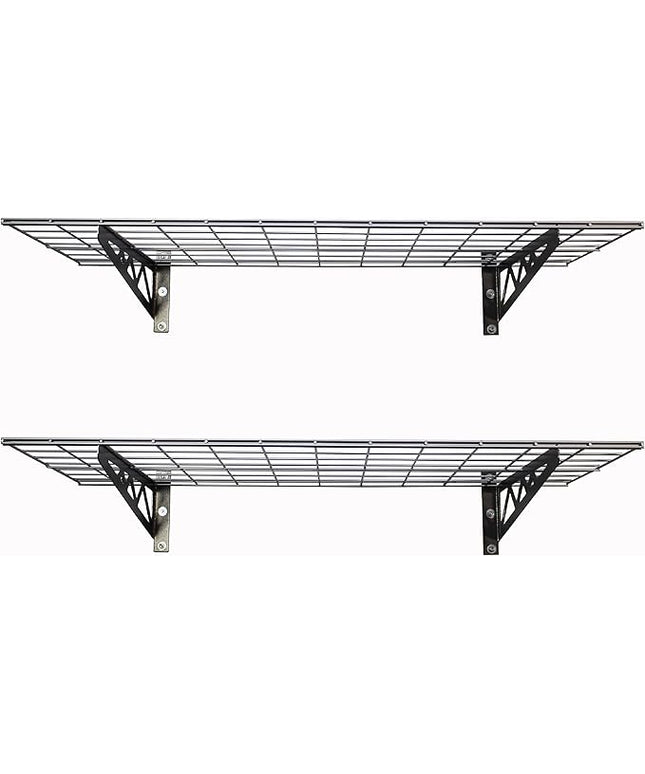 SafeRacks Wall Shelves - 2 Pack of 18 x48 Garage Wall Mounted Shelving, Wire Storage Racks, Utility Shelf, Heavy Duty Shelves with 4 Accessory Hooks, 500lbs Capacity, Color: Hammertone