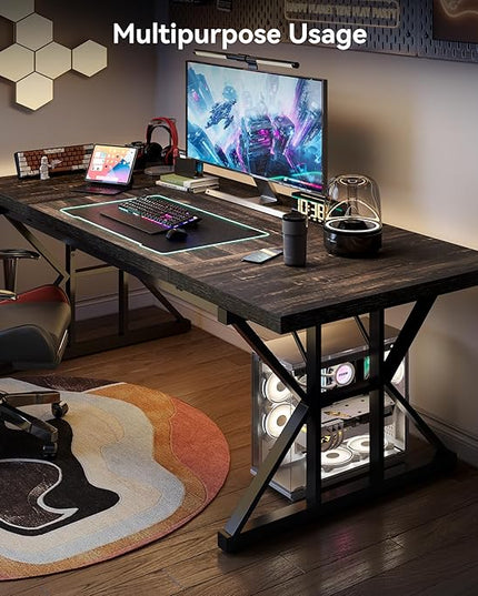 LITTLE TREE 70.8-Inch Large Executive Desk, Extra Long Computer Office Desk Workstation, Modern Simple Style Laptop Table, Sturdy Wooden Writing Workstation for Home Black Oak