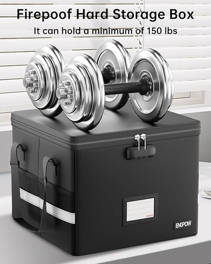 ENGPOW 5200°F Fireproof Document Box with Lock, Heat Insulated Collapsible File Storage Organizer with Handle, Portable Home Office File Cabinet for Hanging Letter/Legal Size Folder, Black