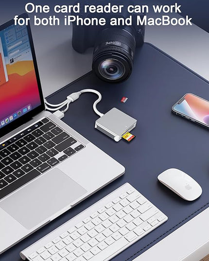5-in-1 Memory Stick Pro Duo Adapter, USB C SD Card Reader for iPhone with Lightning/USB-C/USB 3.0 Connectors, Compatible with SD/Micro SD/MS/CF/XD Cards, Memory Stick Pro Duo Reader for Android/PC/Mac