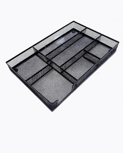 Desk Drawer Organizer tray, Mesh Drawer Organizer Tray for Office, School or Home Supplies Desktop Storage Stationery,bathroom,kitchen, 6 Compartments, 12.6 x 8.27 x 1.57 inch, Black