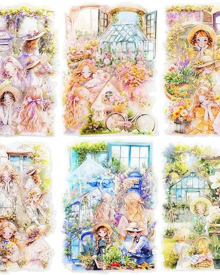 AuriicLeaf Healing Garden PET Stickers, 90 Pcs Whimsical Floral Ephemera for Scrapbooking, Journaling, DIY Crafting, and Art Supplies