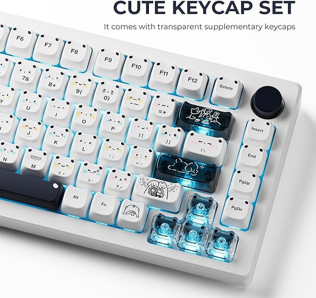 XVX Cute PBT Keycaps, Mao Profile White Puppies Keyboard Keycaps, 154 Keys Keycap Sets with Transparent Key caps Compatible with 65% 75% 96% 100% Cherry Gateron MX Switches Mechanical