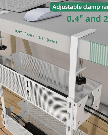 Multi-Model Under Desk Cable Management 2 Pack Metal Under Desk Wire Management Tray Clamp Mount Under Table Cord Management No Damage The Desk White