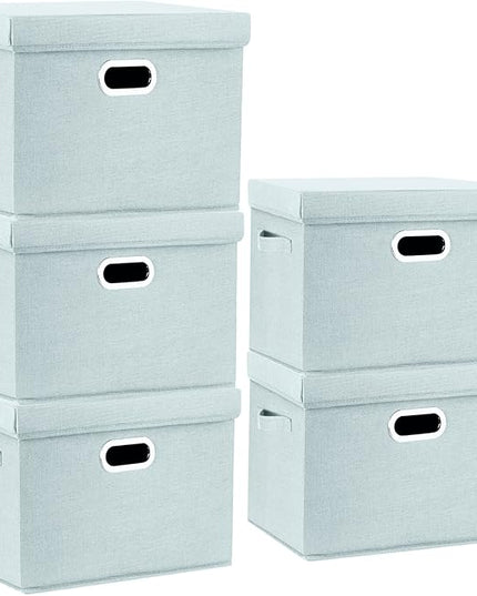 TYEERS Large Storage Bins with Lids, Collapsible, Washable, Fabric Storage Boxes for Organizing, 17.3x11.8x11.4 inches, 5 Pack, Aqua Spring