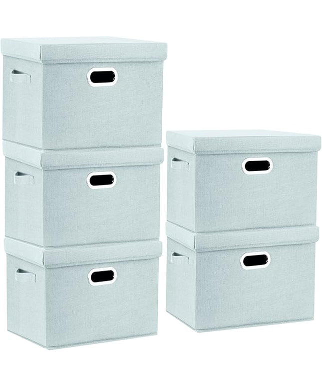 TYEERS Large Storage Bins with Lids, Collapsible, Washable, Fabric Storage Boxes for Organizing, 17.3x11.8x11.4 inches, 5 Pack, Aqua Spring