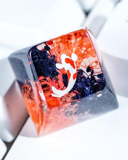 Kohaku Koi Fish Artisan Keycap Red and Black Ocean Coral Reef R1 SA Profile Custom Keycaps 1U ESC Handmade Gaming Resin Key Cap Cherry MX Switch Compatible Mechanical Keyboard Koi Lover Gift
