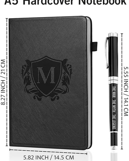 InnoBeta Personalized Notebook for Men, Hardcover Leather Journal for Writing, Travel, Business, Work & School, Note Taking, A5 Diary Notepad, 5.7"×8.3" Black, B