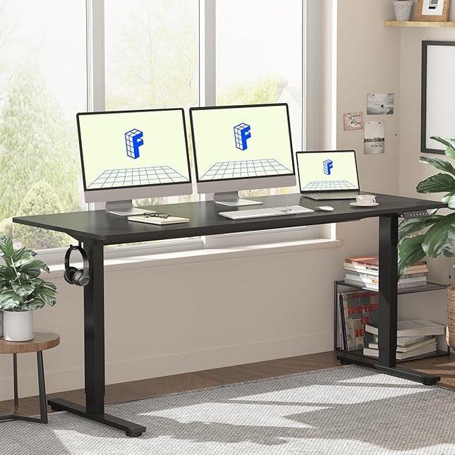 FLEXISPOT EN1 One-Piece Standing Desk with 1-Inch Thick Desktop, 60"x24" Electric Height Adjustable Desk for Home Office & Multi-Device Workstations, Black