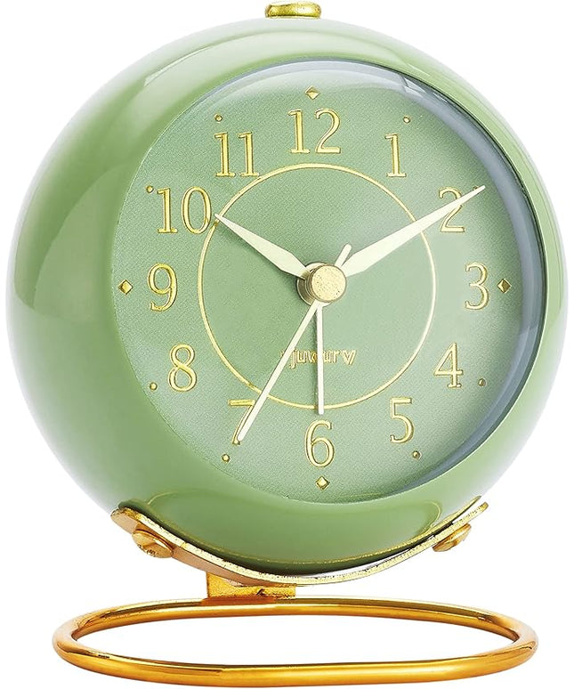 rjuwurv Metal Desk Clock, Retro Bedroom Table Vintage Analog Alarm Clock, Silent Non-Ticking Gold Clock, Bedside Décor(Olive-Green)