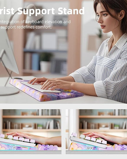 Ospelelf Keyboard Wrist Rest Pad, Comfy Ergonomic Keyboard Stand Riser Holder, Computer Wrist Support Cushion forTyping, Purple Flower