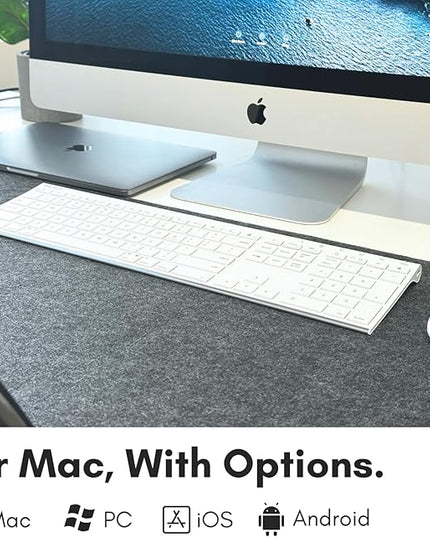 Macally Wireless Bluetooth Keyboard for Mac - Compatible Apple Keyboard or MacBook Pro/Air, iMac - Multi-Device, Up to 3 Devices with 110 Keys, 20 Shortcuts, Numeric Keypad, and Rechargeable - White