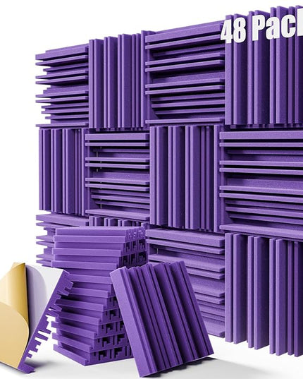 48 Pack Sound Proof Foam Panels,12" X 12" X 2" Self-Adhesive Acoustic Panels with High Density,Decorative Soundproof Wall Panels Sound Absorbing Foam for Wall and Ceiling (Purple)